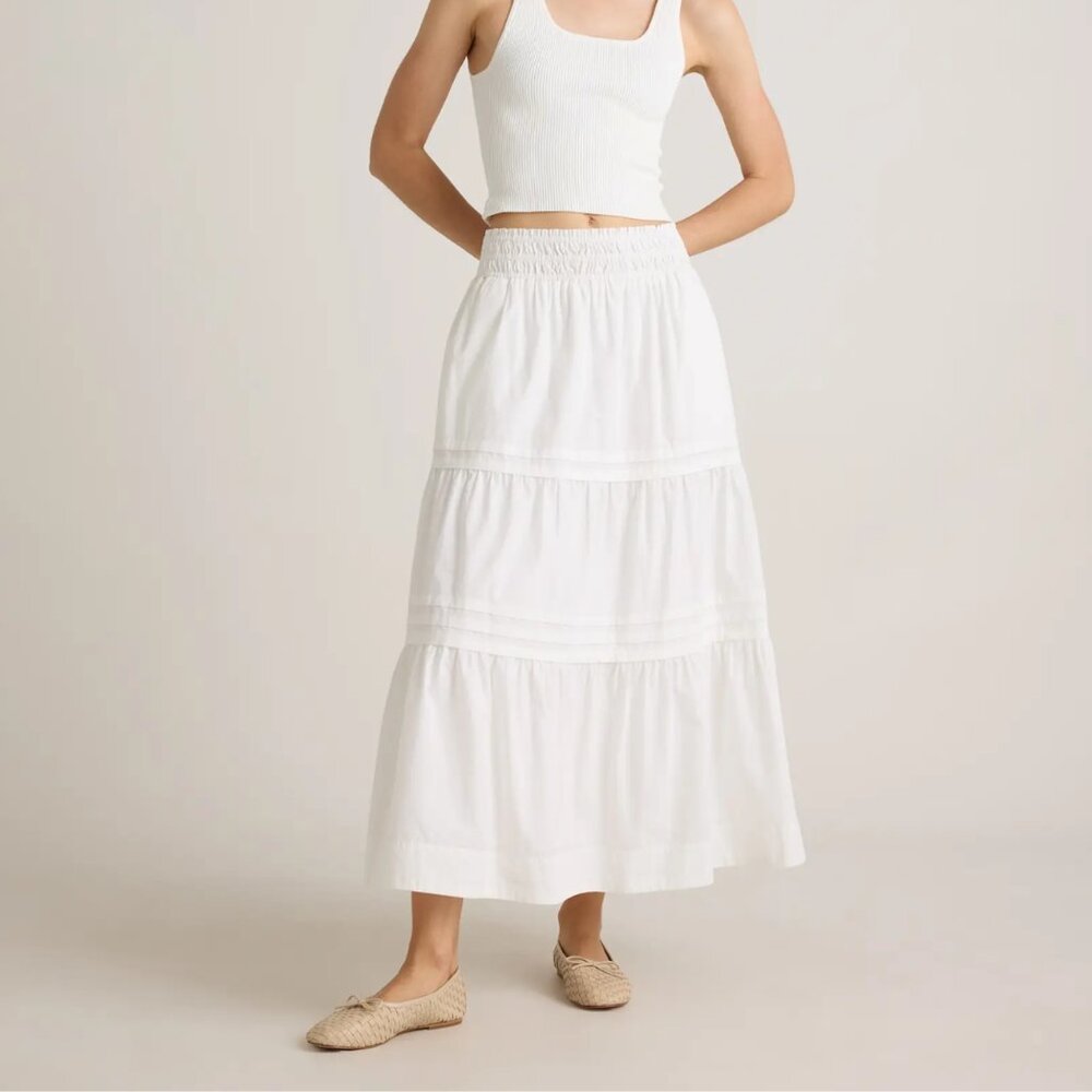 NWT Philosophy Republic (Quince) Cotton Poplin Tiered Maxi Skirt in White